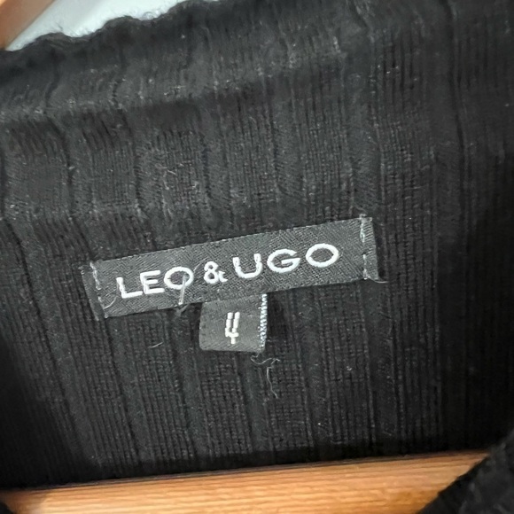 Leo & Ugo Black Ribbed Pleated Sleeve Sweater Size 4 Embellished XL - Picture 4 of 5